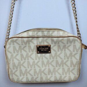 Michael Kors Crossbody Handbag Jet Set East West Purse Vanilla Chain Logo *READ*